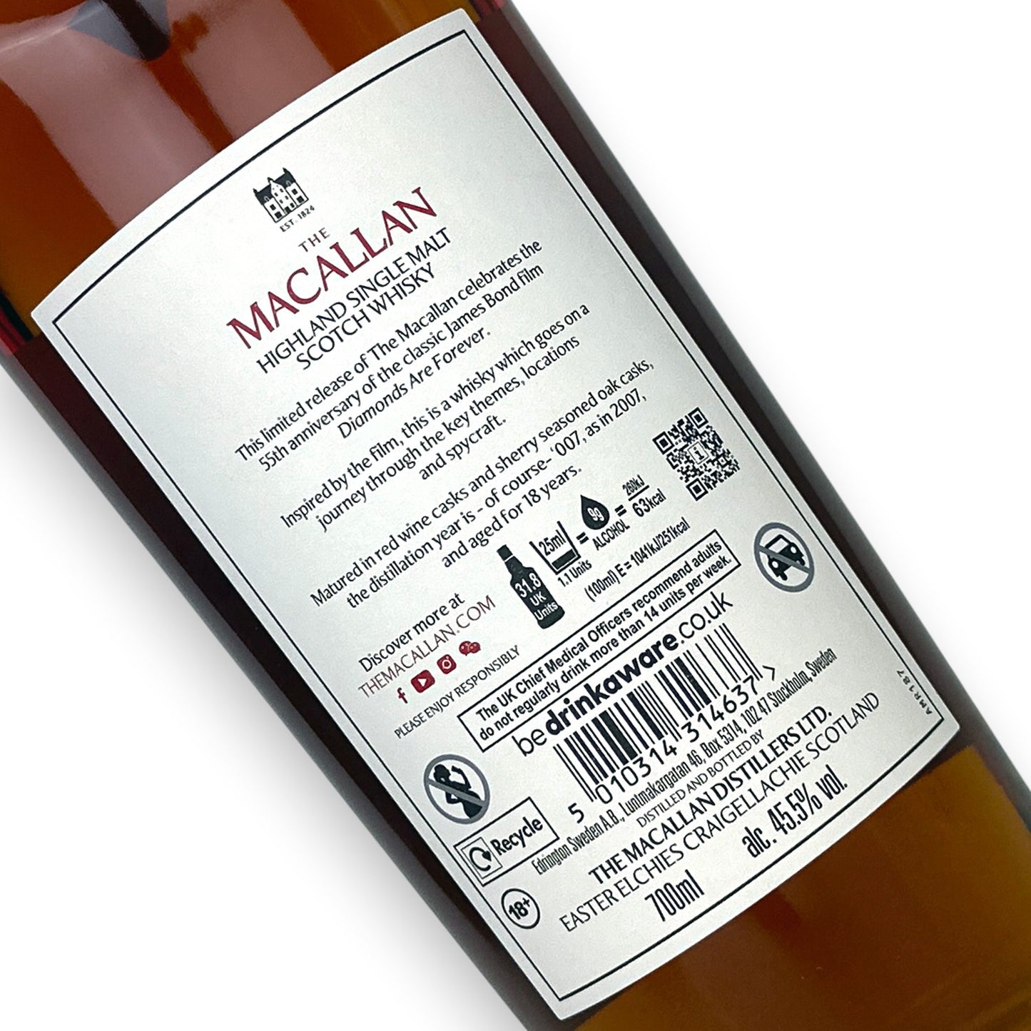 2007 Macallan 18 Year Old Diamonds Are Forever 55th Anniversary