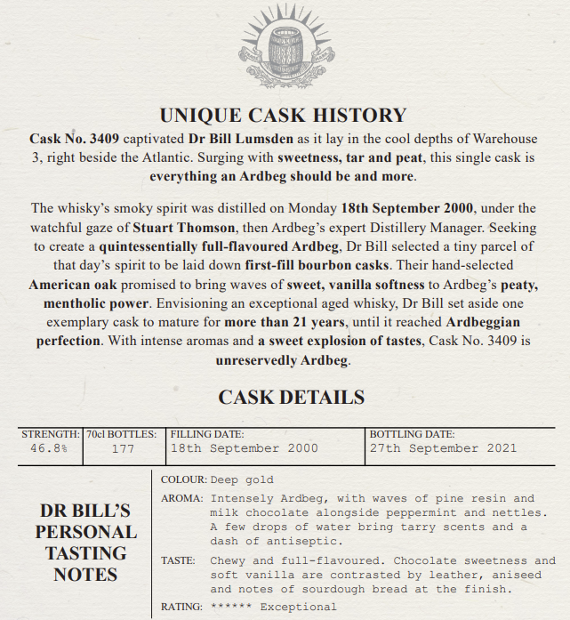 2000 Ardbeg 21 Year Old Single Cask #3409