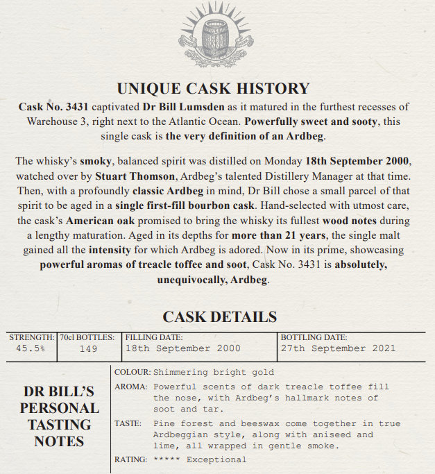 2000 Ardbeg 21 Year Old Single Cask #3431